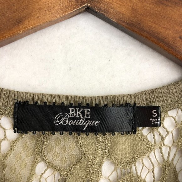 BKE Boutique Women's Size Small Olive Green Brown Eyelash Lace Scoop Tank Top - Picture 7 of 9